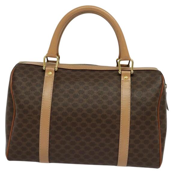 CELINE Macadam Canvas Hand Bag Pvc Leather Brown - Picture 3 of 12